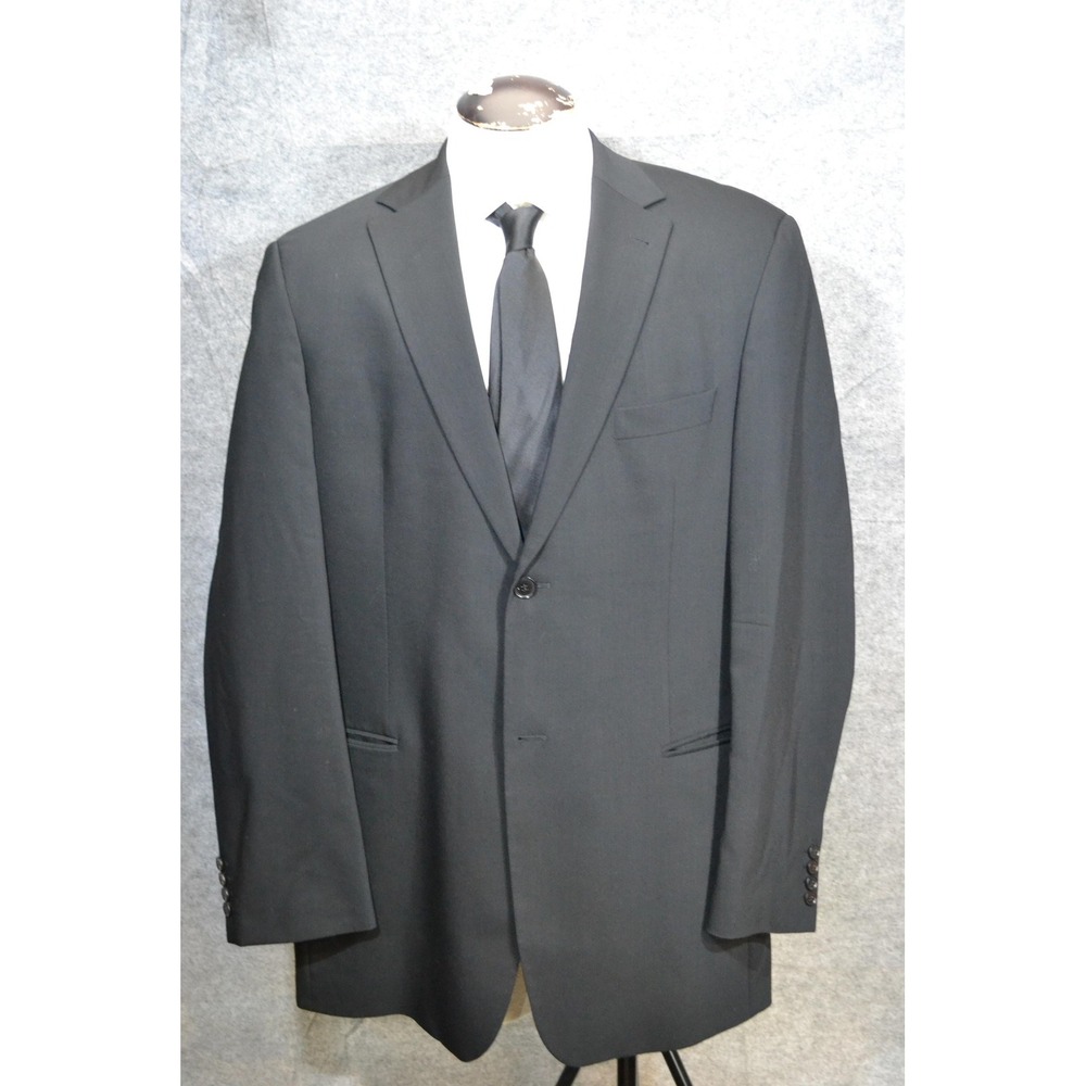 Hugo Boss Suit Jacket Mens 44L Black Solid Wool 2 Button Blazer Sport Coat USA